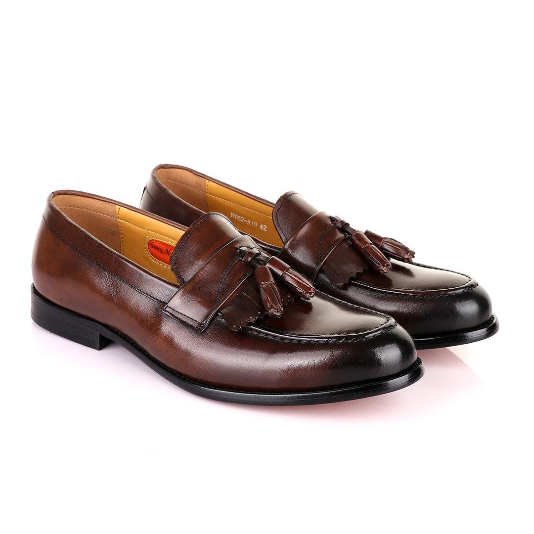 John Mendson Coffee Brown Leather Tassel Loafers - Obeezi