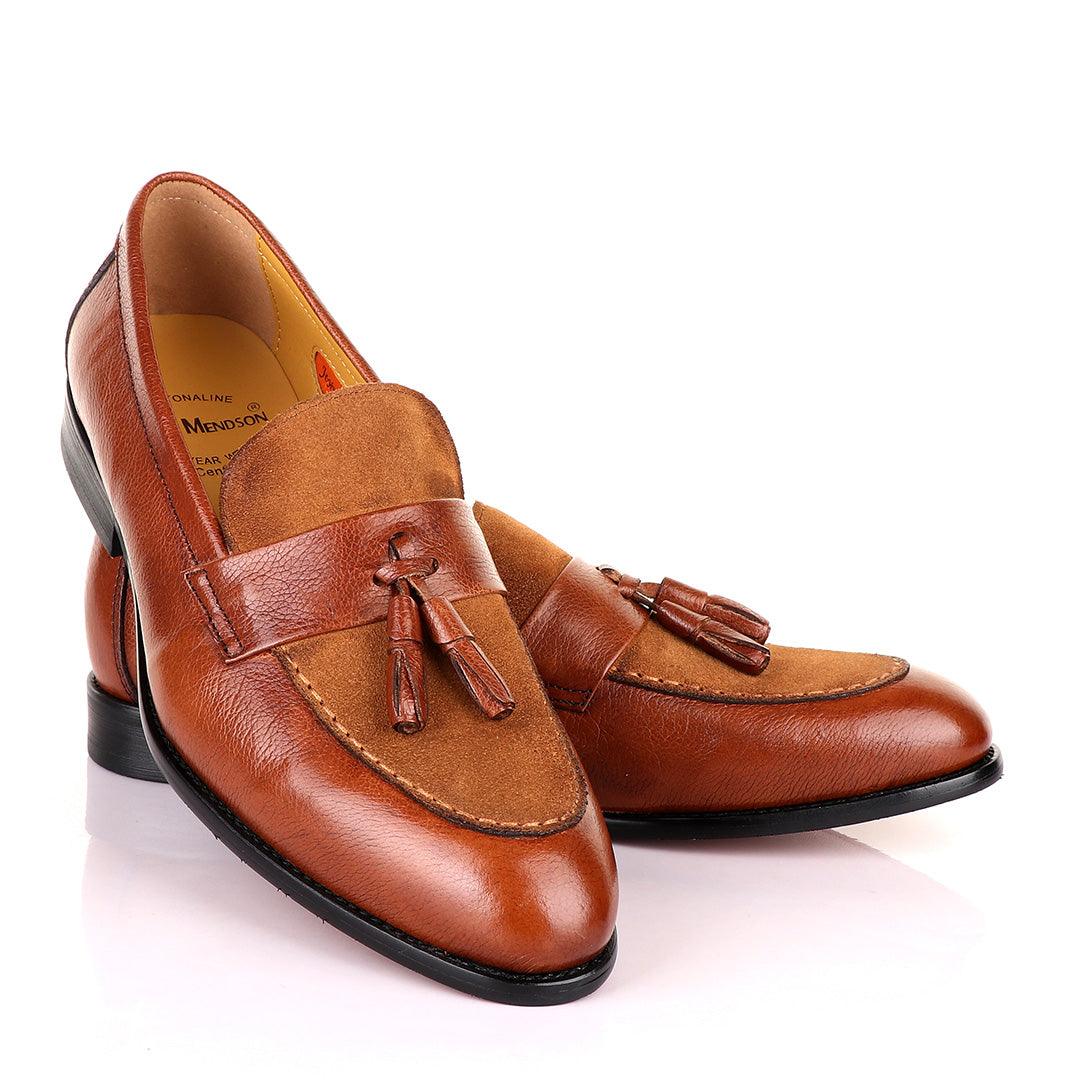 John Mendson Crafted Brown and Suede tassel Loafers Shoe - Obeezi