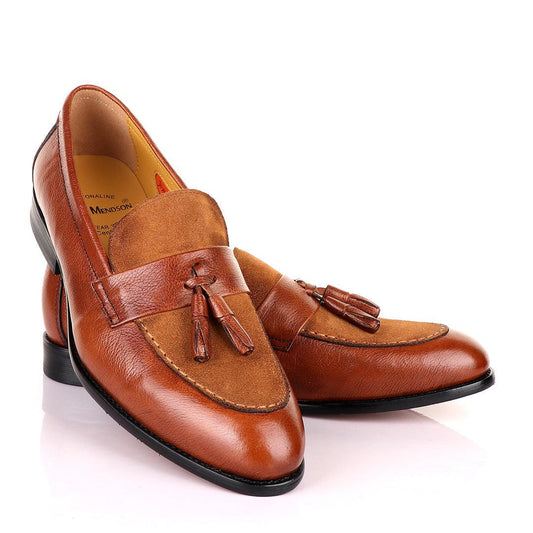 John Mendson Crafted Brown and Suede tassel Loafers Shoe - Obeezi