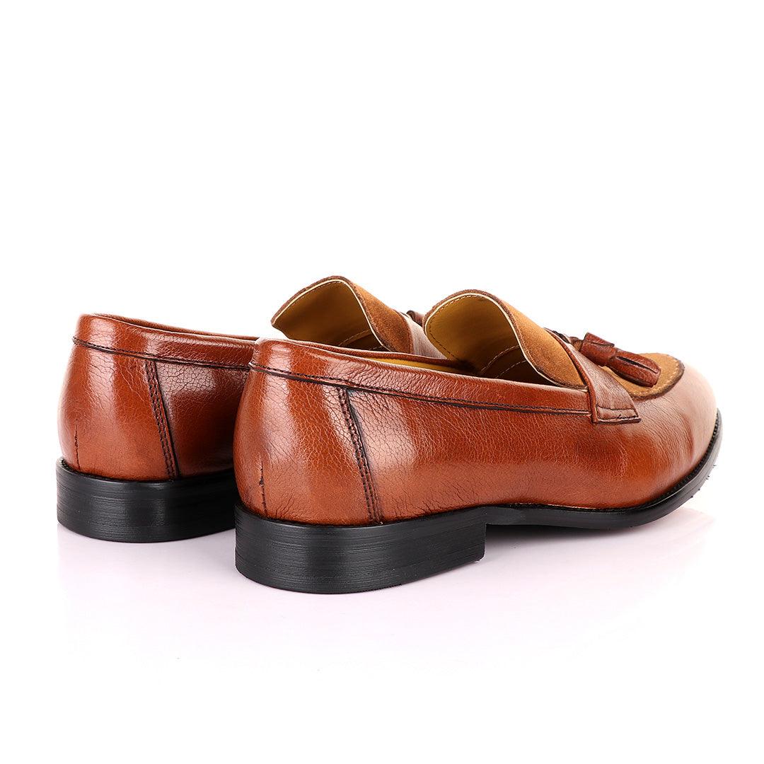 John Mendson Crafted Brown and Suede tassel Loafers Shoe - Obeezi
