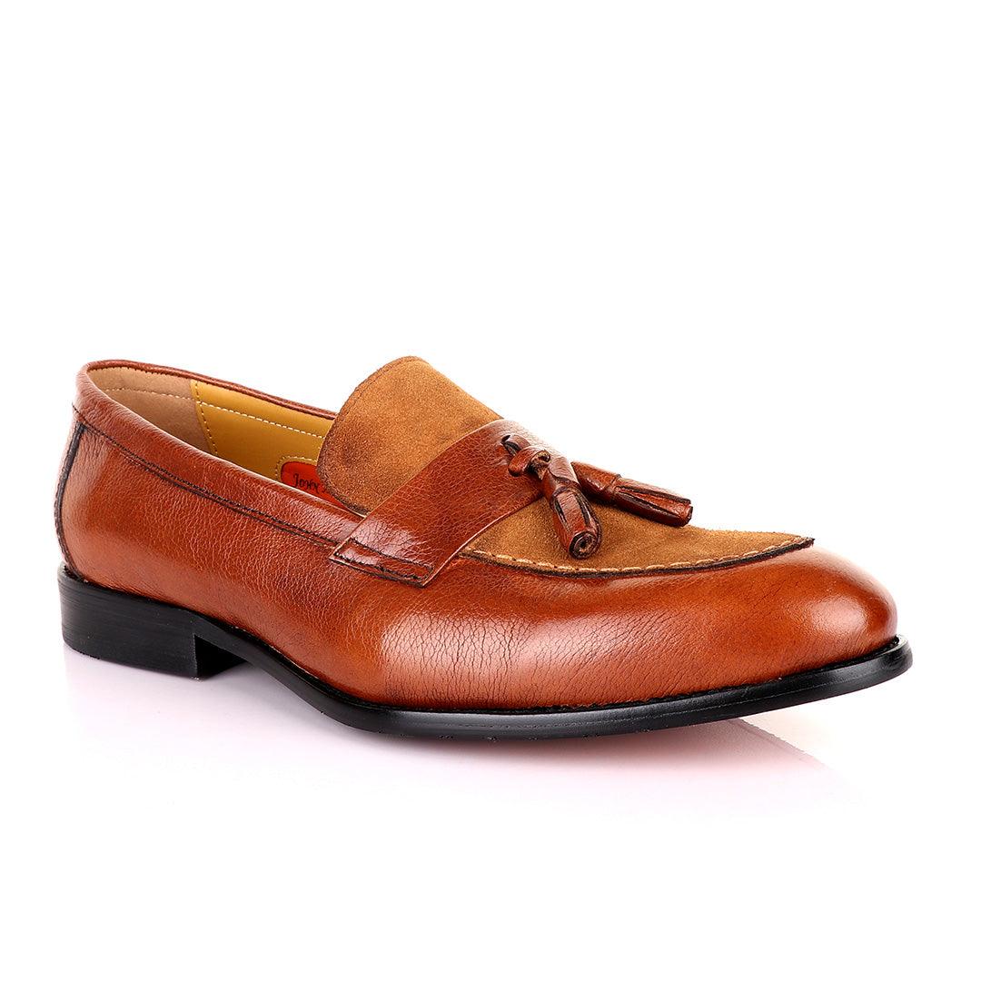 John Mendson Crafted Brown and Suede tassel Loafers Shoe - Obeezi