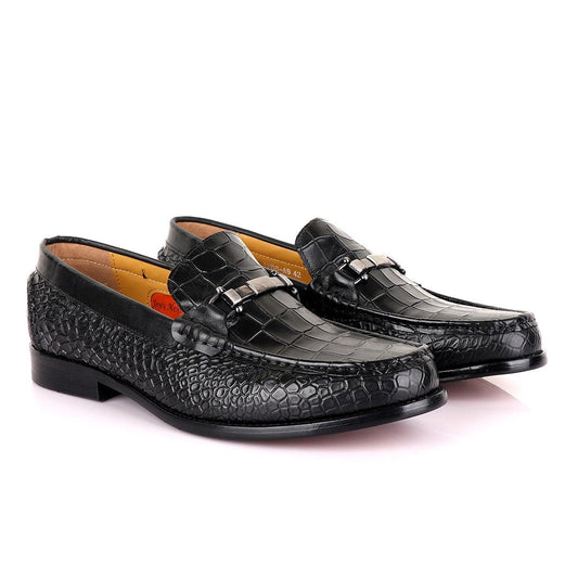 John Mendson Croc Skin Black Loafers - Obeezi