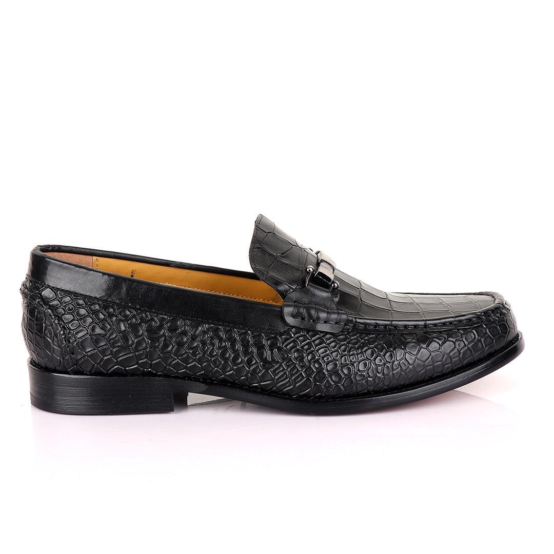 John Mendson Croc Skin Black Loafers - Obeezi