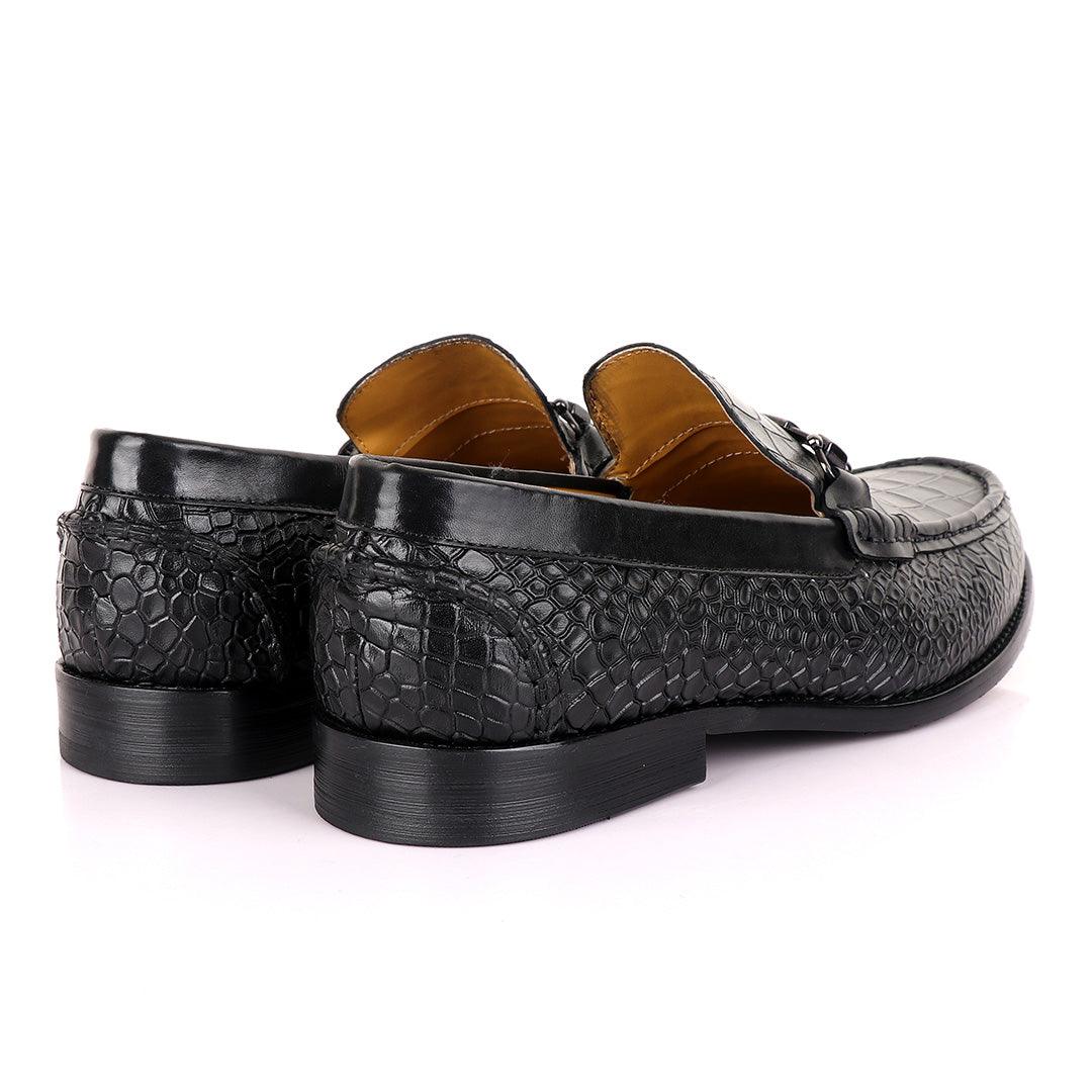 John Mendson Croc Skin Black Loafers - Obeezi