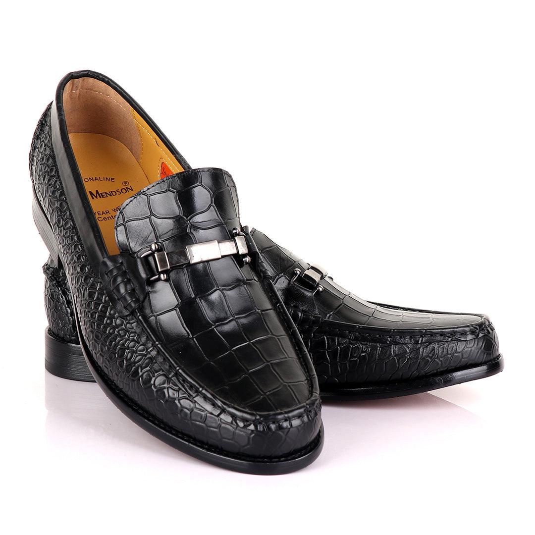 John Mendson Croc Skin Black Loafers - Obeezi