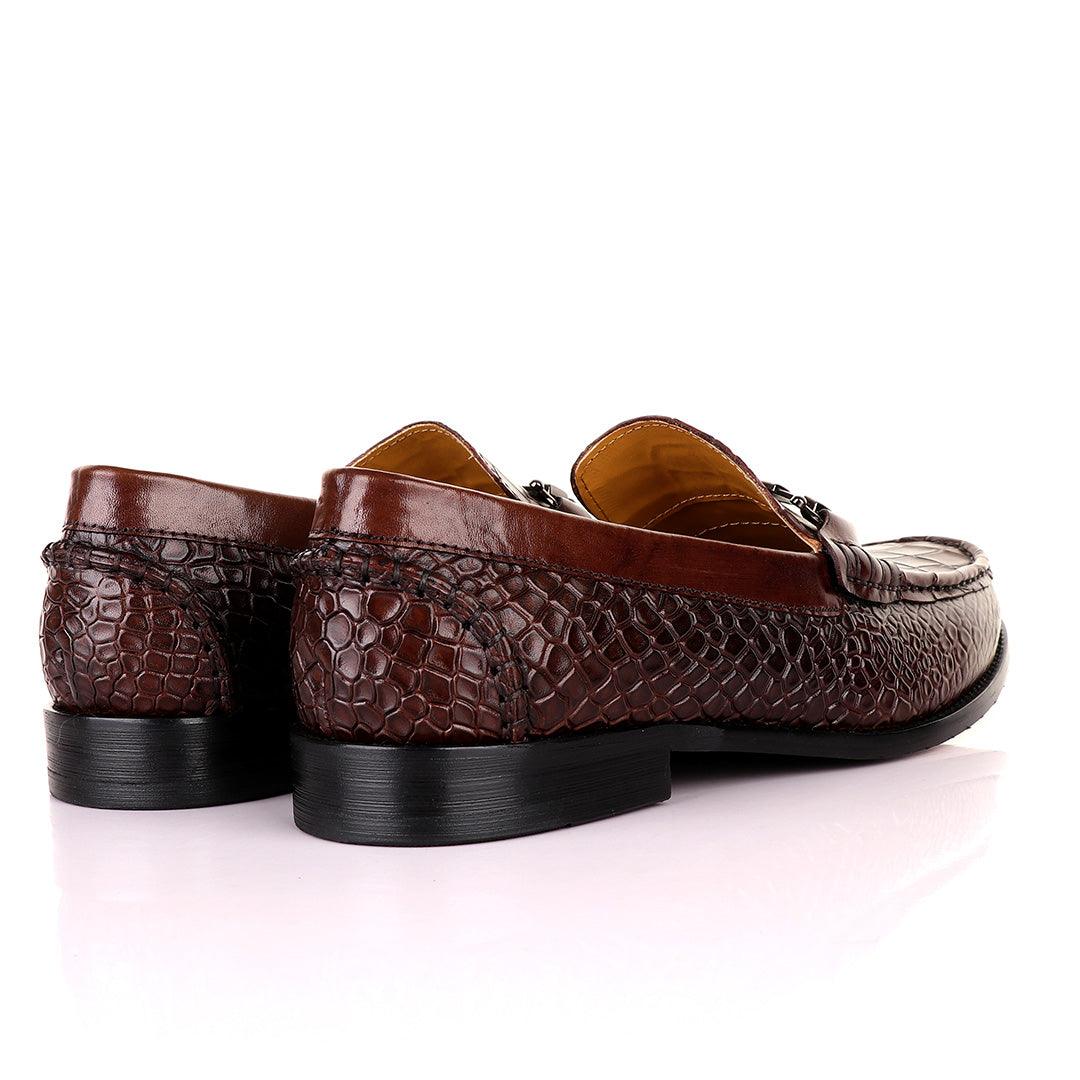 John Mendson Croc Skin Coffee Loafers - Obeezi