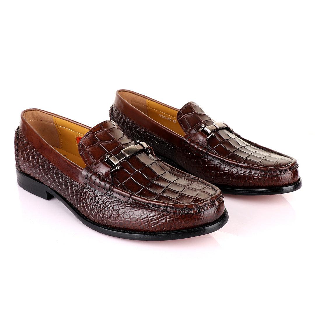 John Mendson Croc Skin Coffee Loafers - Obeezi