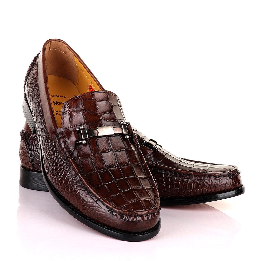 John Mendson Croc Skin Coffee Loafers - Obeezi