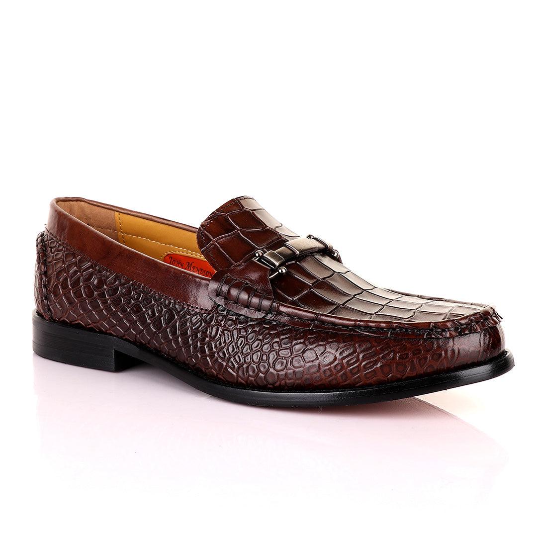 John Mendson Croc Skin Coffee Loafers - Obeezi