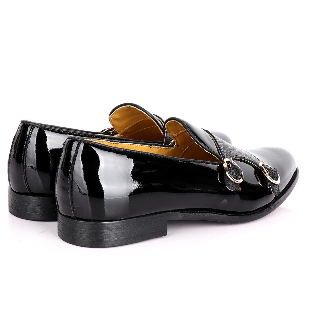 John Mendson Daytonaline Double Monk Straps Wetlooks Leather Shoe- Black - Obeezi.com