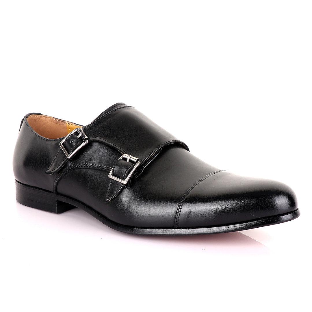 John Mendson Double Black Buckle Leather Shoe - Obeezi