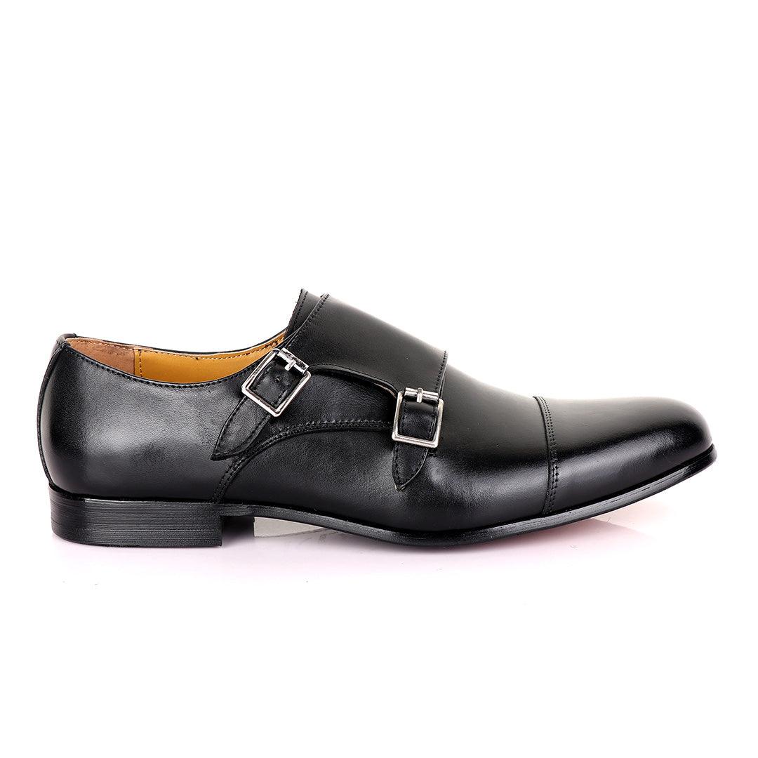 John Mendson Double Black Buckle Leather Shoe - Obeezi