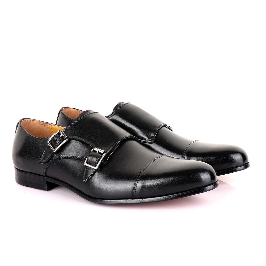 John Mendson Double Black Buckle Leather Shoe - Obeezi