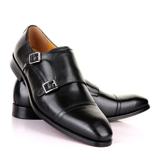 John Mendson Double Monk Strap Black Leather Shoe - Obeezi
