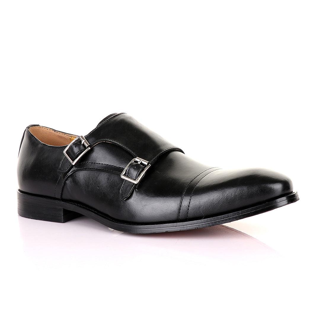 John Mendson Double Monk Strap Black Leather Shoe - Obeezi
