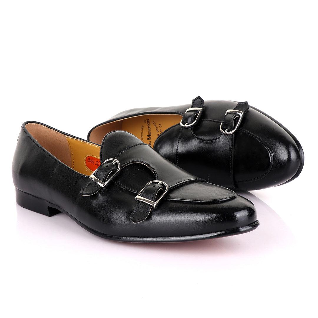 John Mendson Double monk Strap Black Loafers - Obeezi