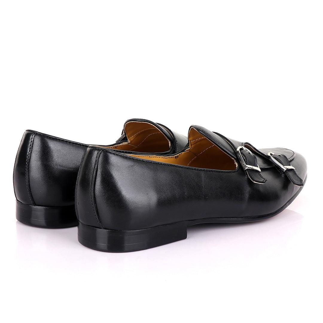 John Mendson Double monk Strap Black Loafers - Obeezi