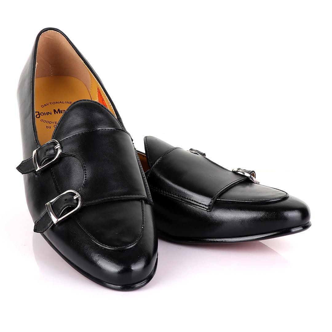 John Mendson Double monk Strap Black Loafers - Obeezi