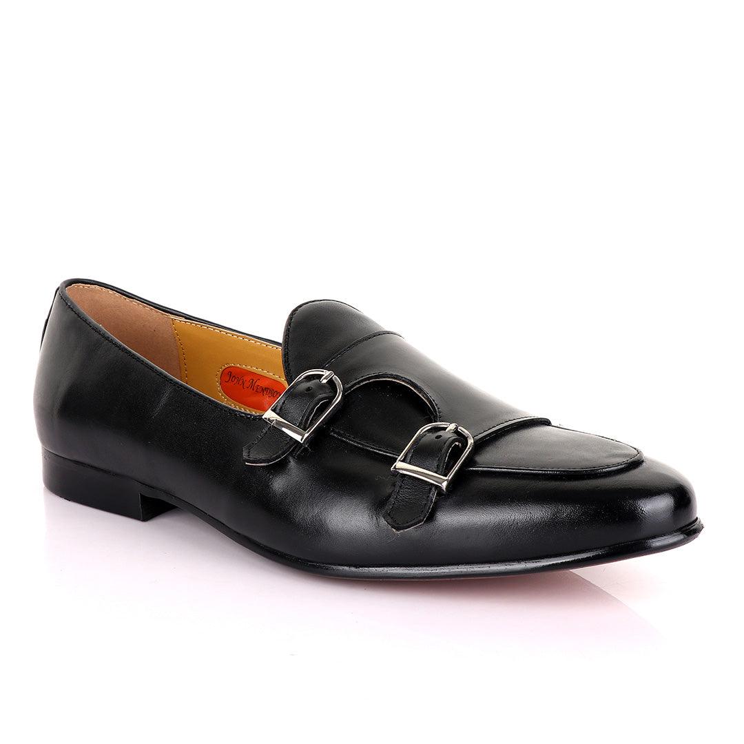 John Mendson Double monk Strap Black Loafers - Obeezi