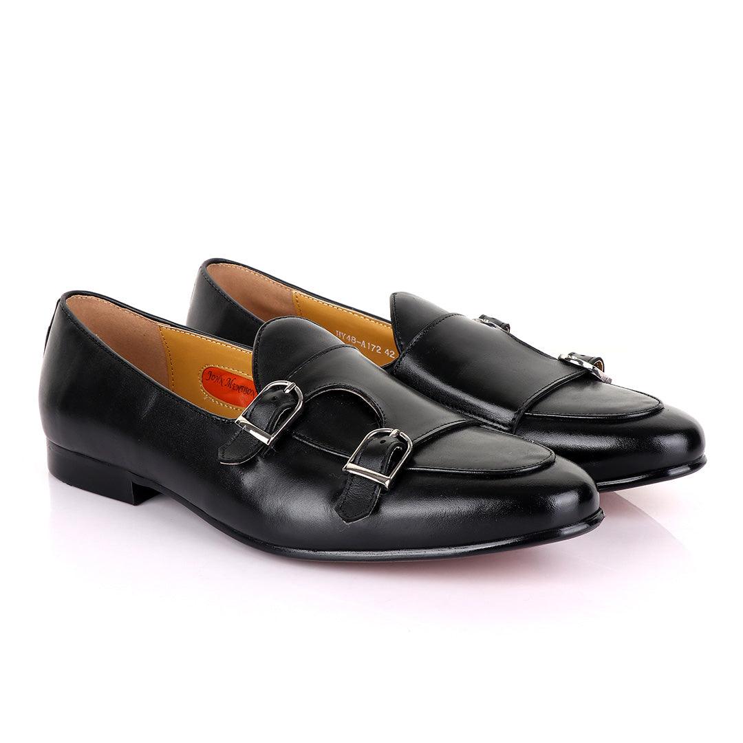 John Mendson Double monk Strap Black Loafers - Obeezi