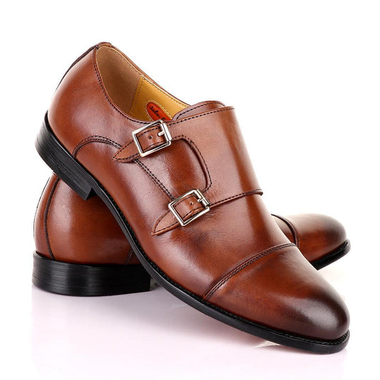 John Mendson Double Monk Strap Brown Leather Shoe - Obeezi