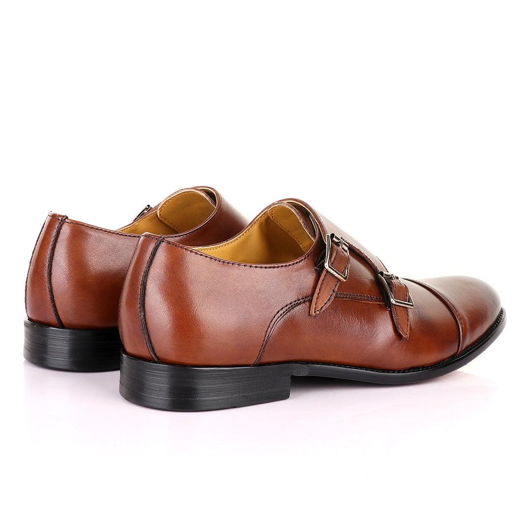 John Mendson Double Monk Strap Brown Leather Shoe - Obeezi