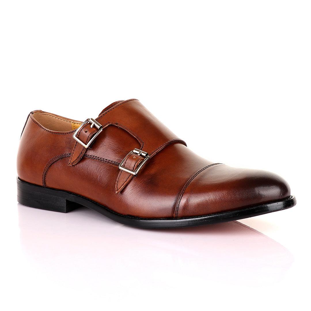 John Mendson Double Monk Strap Brown Leather Shoe - Obeezi