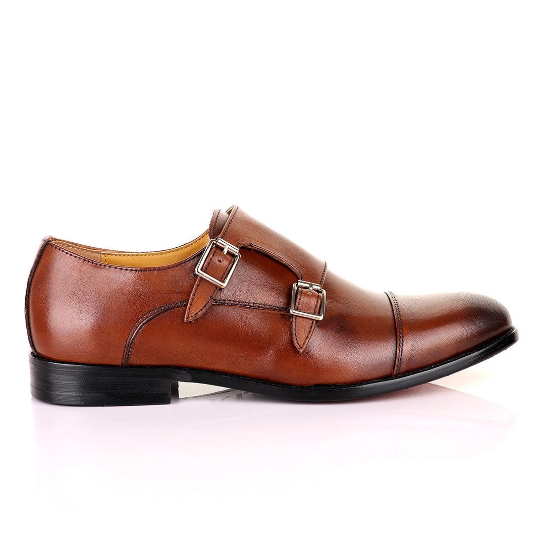 John Mendson Double Monk Strap Brown Leather Shoe - Obeezi