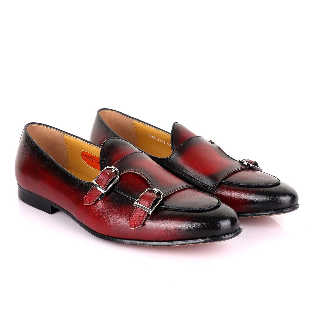 John Mendson Double monk Strap Wine Loafers - Obeezi