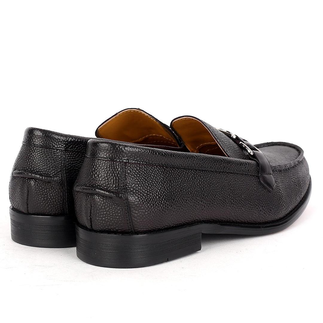 John Mendson Executive Black Croc Leather Loafers Shoe With Silver Logo Design - Obeezi.com