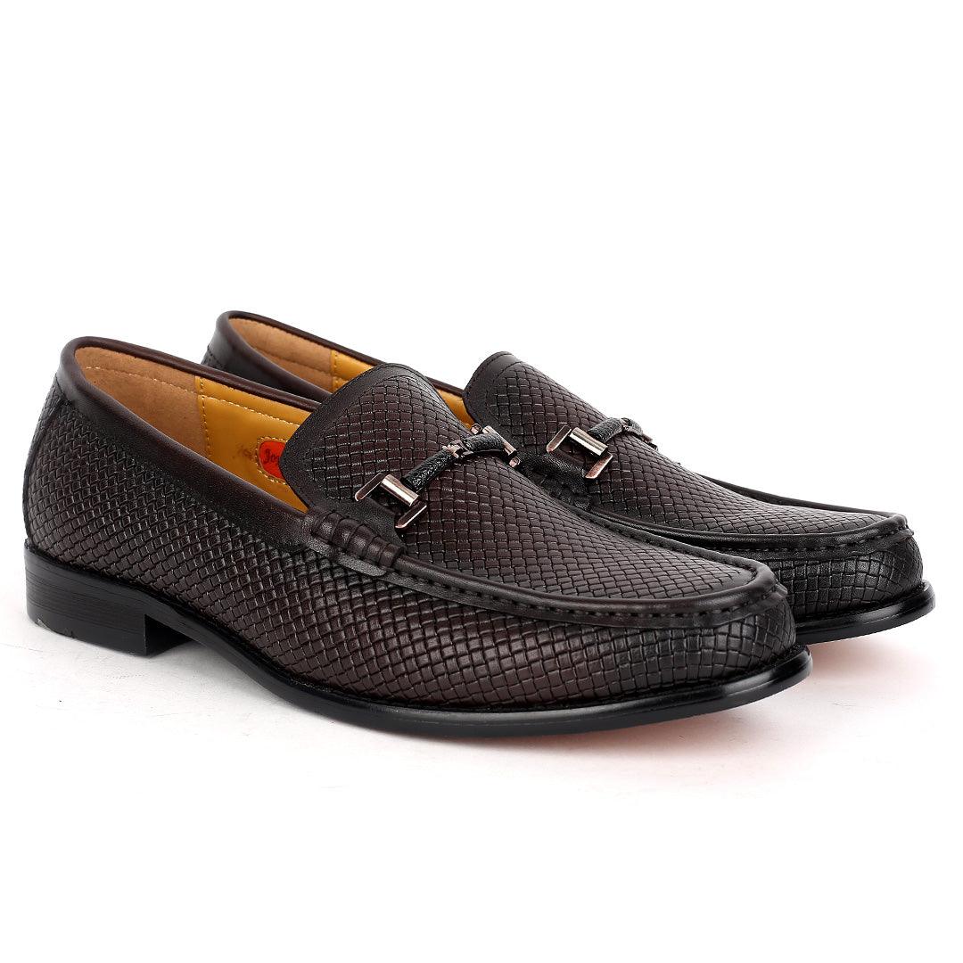 John Mendson Exquisite Black Woven Designed Loafers Shoe With Black Metal Chain Design - Obeezi.com