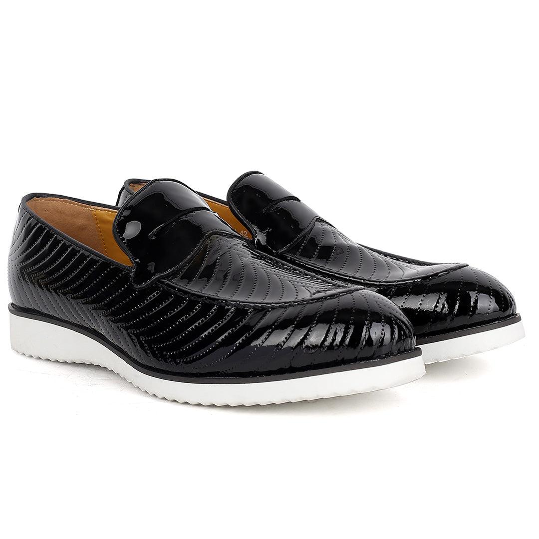 John Mendson Exquisite Leather Pattern Glossy Shoe With White Designed Sole - Obeezi.com