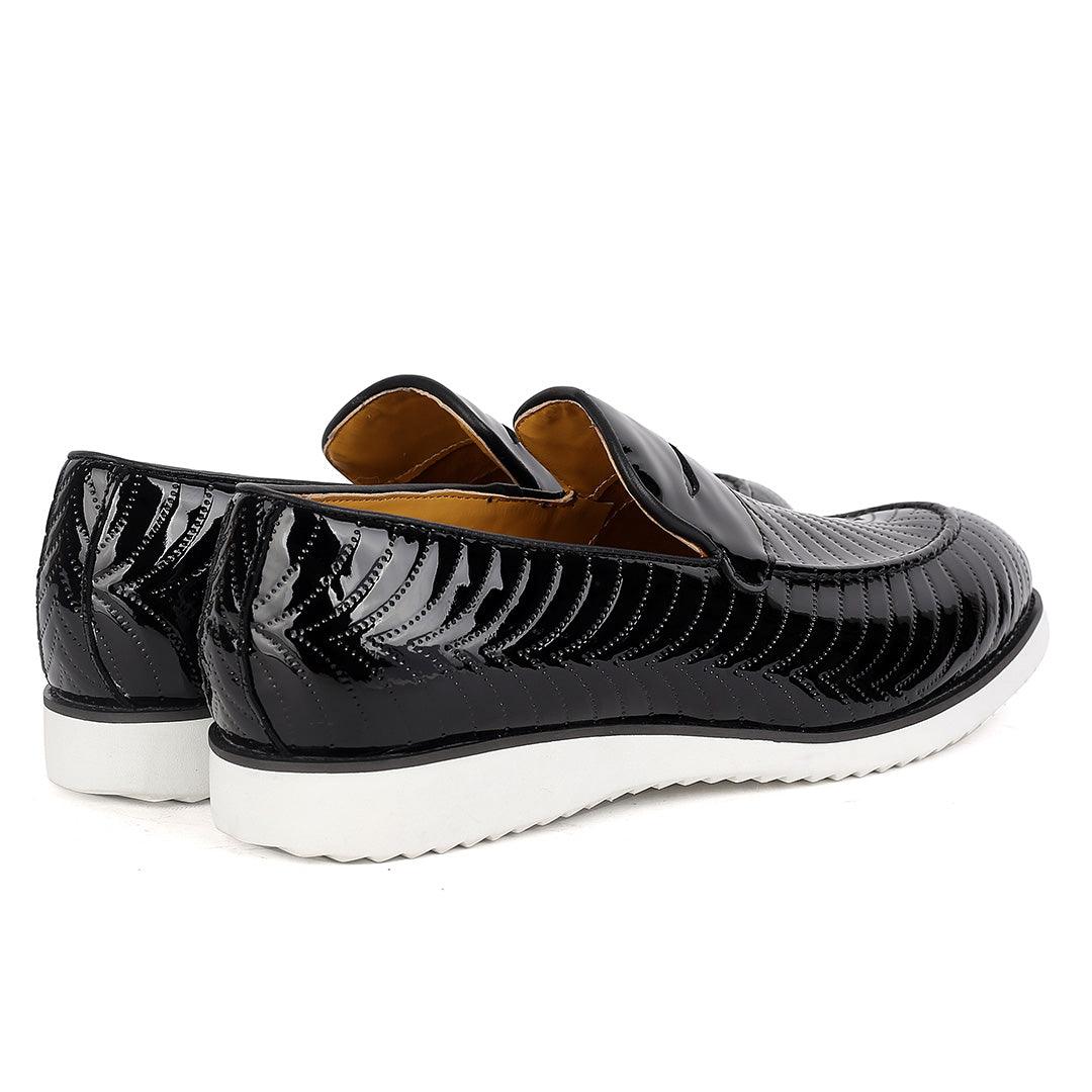 John Mendson Exquisite Leather Pattern Glossy Shoe With White Designed Sole - Obeezi.com
