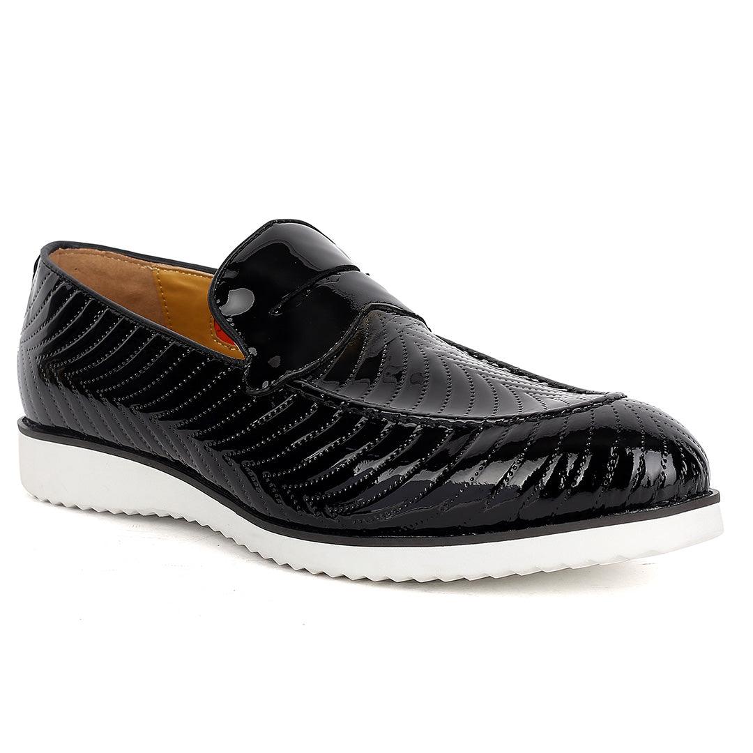 John Mendson Exquisite Leather Pattern Glossy Shoe With White Designed Sole - Obeezi.com