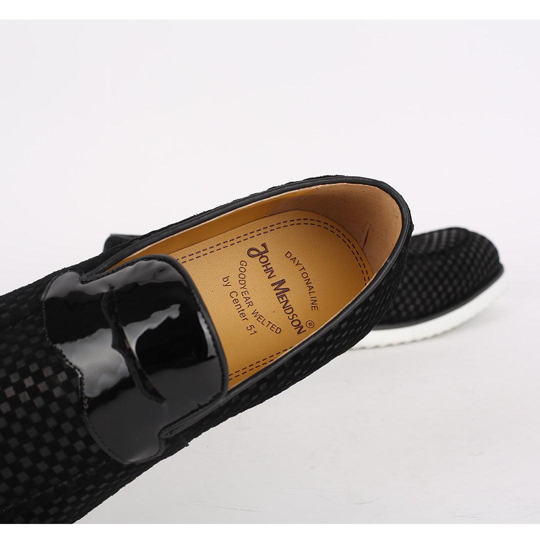 John Mendson Full Checkered Black Suede Leather Designer - Obeezi.com