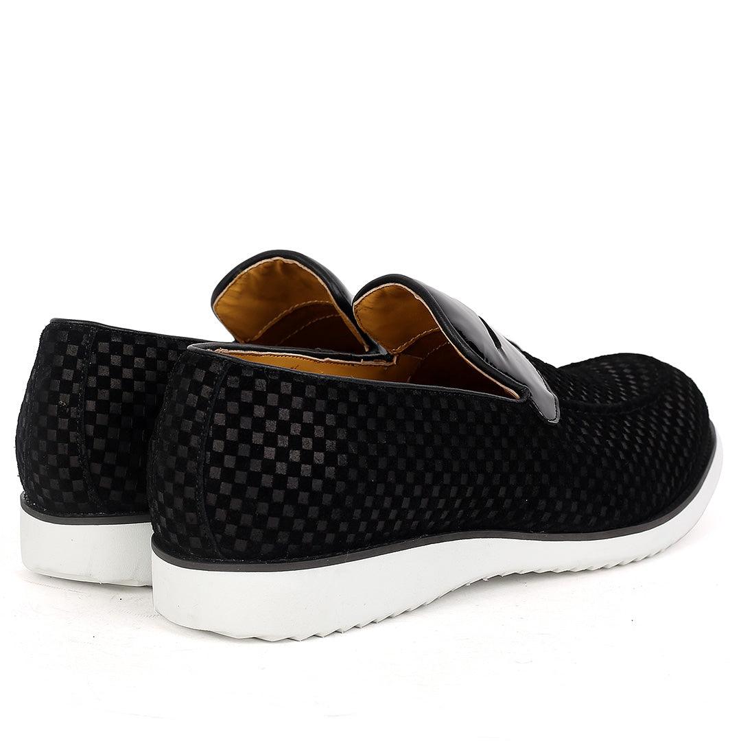John Mendson Full Checkered Black Suede Leather Designer - Obeezi.com
