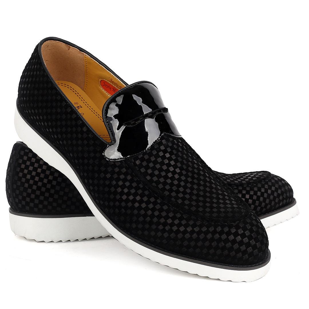 John Mendson Full Checkered Black Suede Leather Designer - Obeezi.com