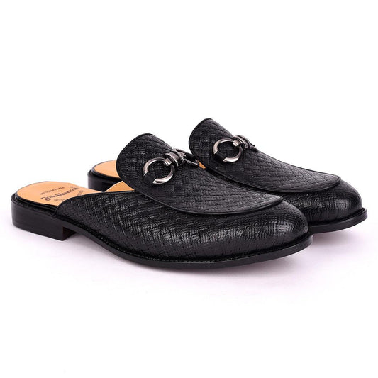 John Mendson Full Woven Horsebit Mule -Black - Obeezi.com