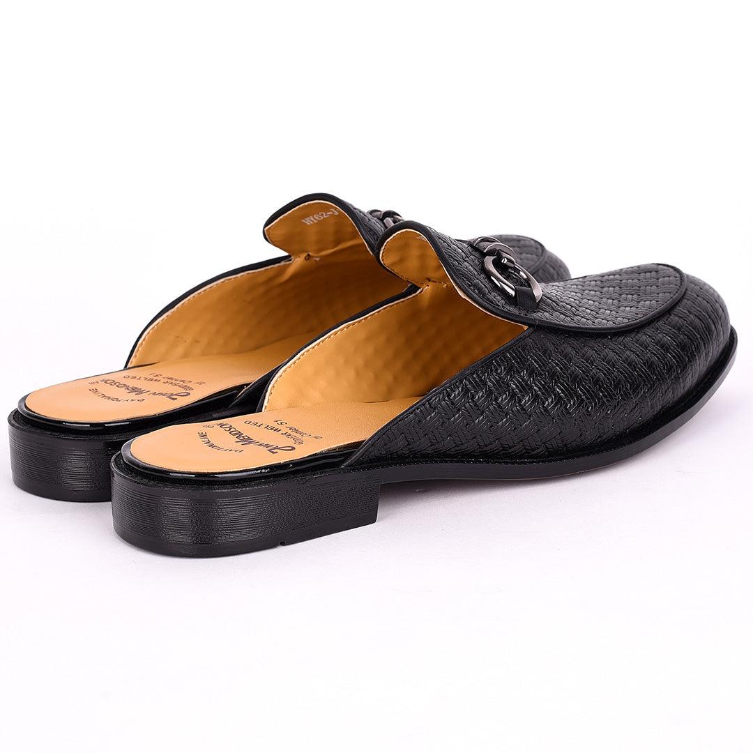 John Mendson Full Woven Horsebit Mule -Black - Obeezi.com