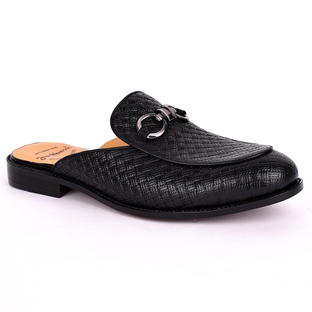 John Mendson Full Woven Horsebit Mule -Black - Obeezi.com