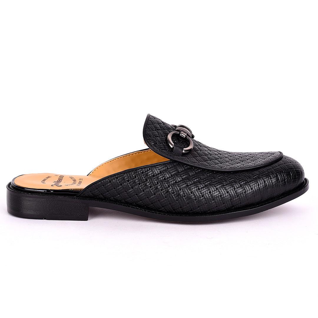 John Mendson Full Woven Horsebit Mule -Black - Obeezi.com