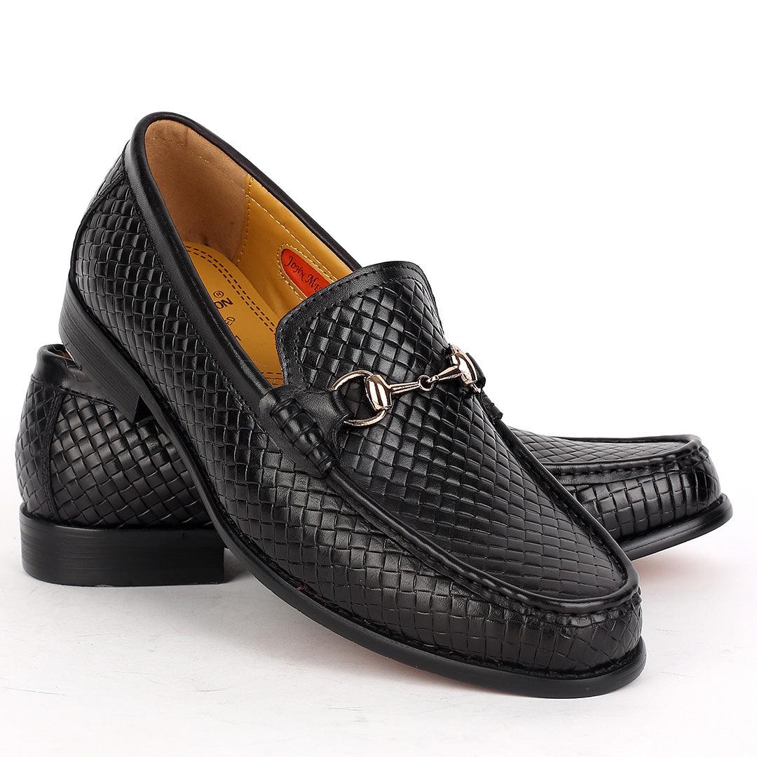 John Mendson Full Woven Leather Single Chain Designed -Black - Obeezi.com