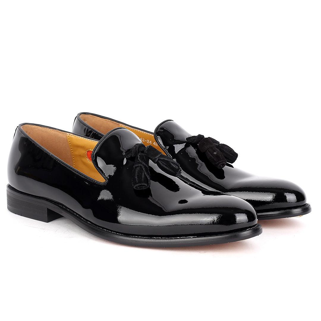 John Mendson Glossy Leather Skin Tassels Designed -Black - Obeezi.com