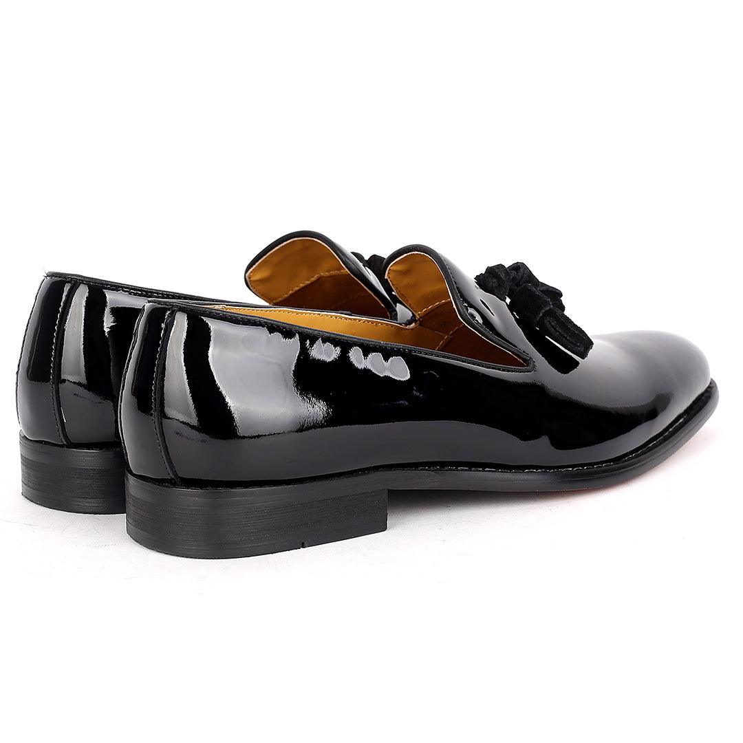 John Mendson Glossy Leather Skin Tassels Designed -Black - Obeezi.com