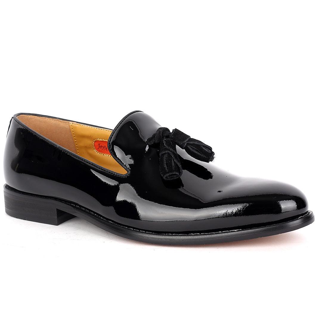 John Mendson Glossy Leather Skin Tassels Designed -Black - Obeezi.com