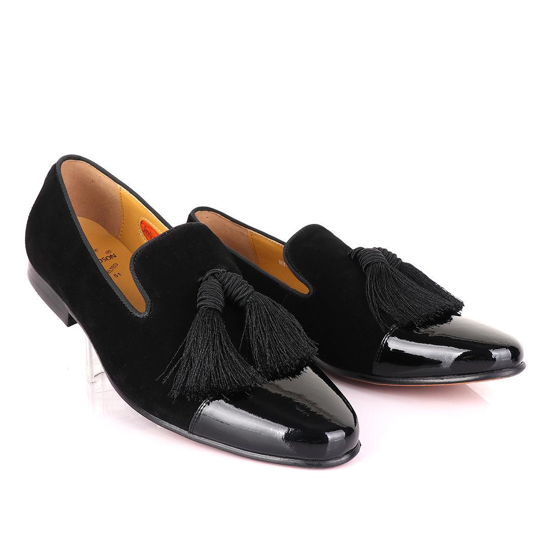 John Mendson Half Wetlips And Suede Black Tassel Loafer - Obeezi