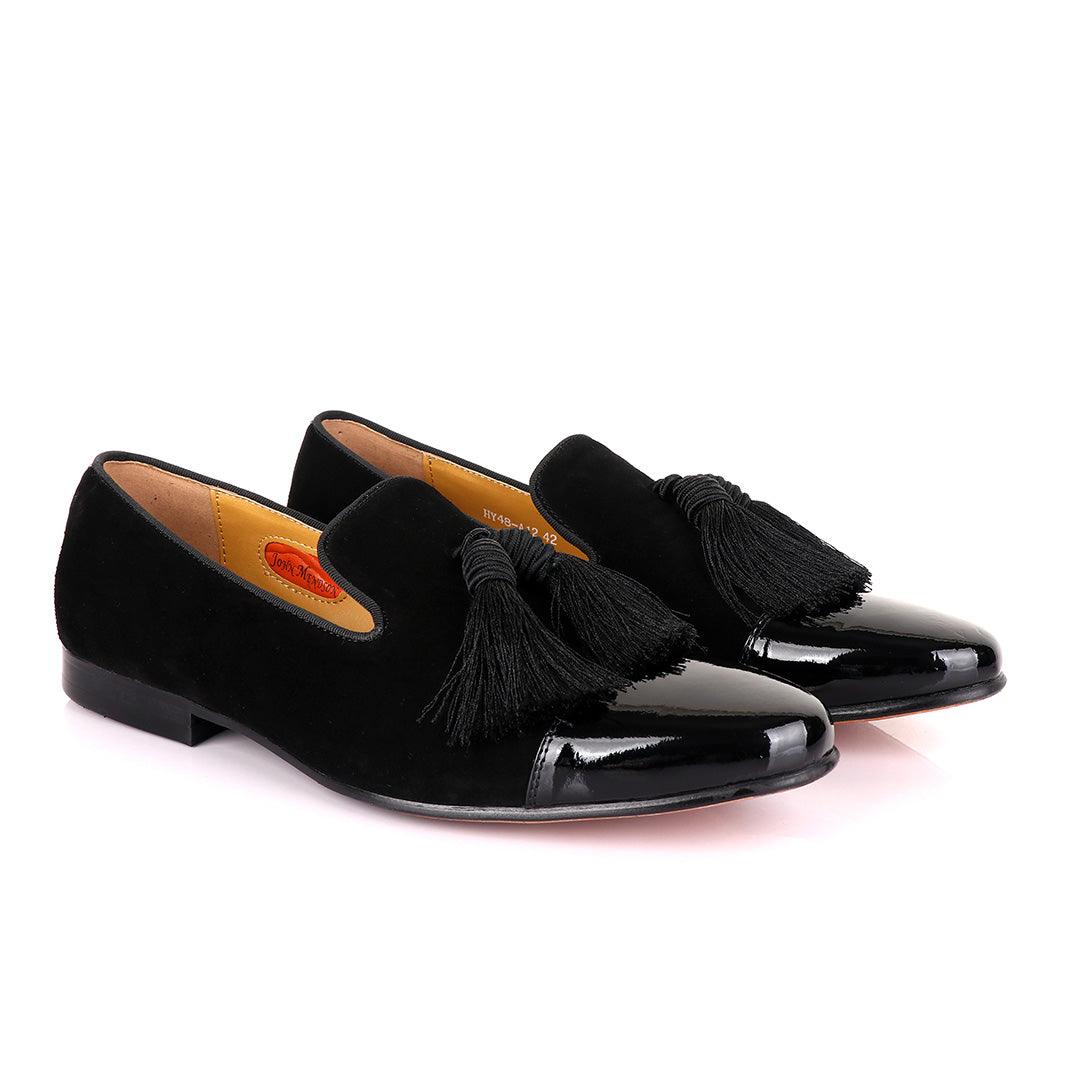John Mendson Half Wetlips And Suede Black Tassel Loafer - Obeezi