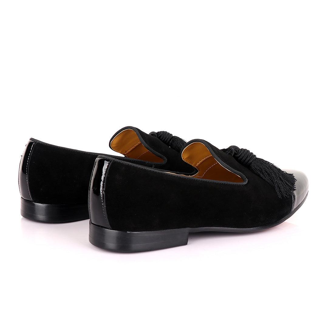 John Mendson Half Wetlips And Suede Black Tassel Loafer - Obeezi