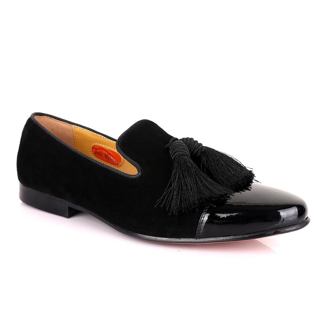John Mendson Half Wetlips And Suede Black Tassel Loafer - Obeezi