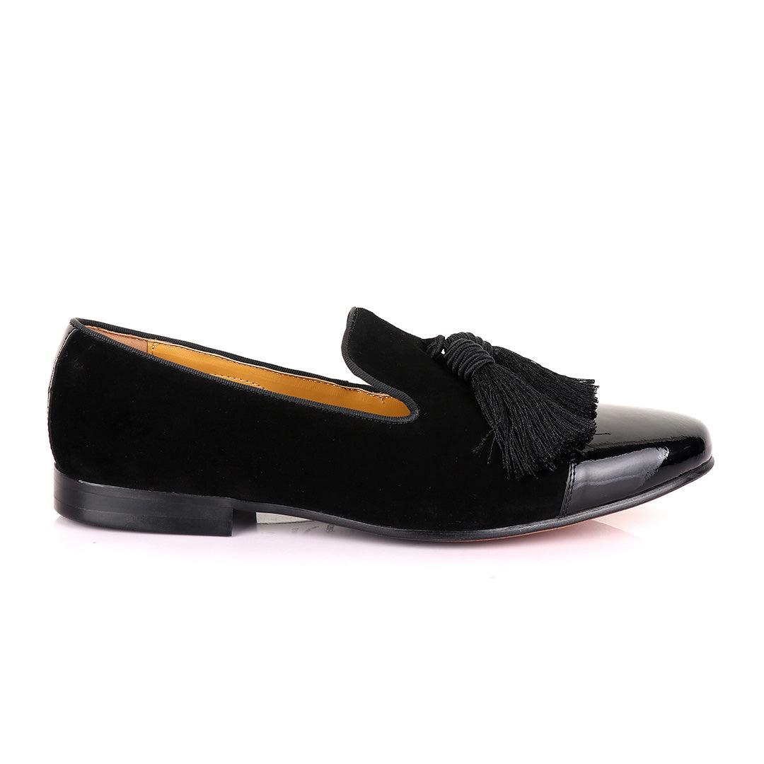 John Mendson Half Wetlips And Suede Black Tassel Loafer - Obeezi